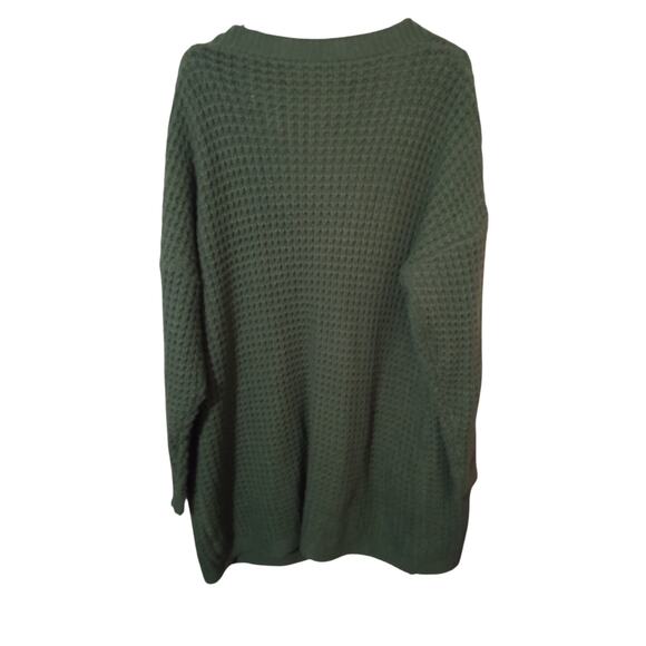 Women's Olive Green Over Sized Chunky Waffle Knit Long Sleeve Cardigan Size XL - Picture 3 of 10